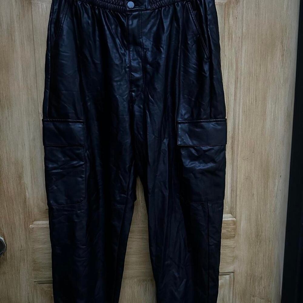 Abercrombie & Fitch Faux Leather Cargo Joggers Womens XL Black 90s Y2K Utility